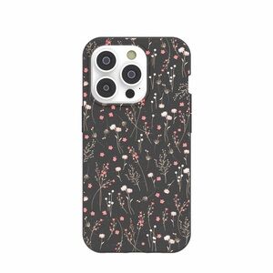 iPhone 14 Pro Case - Compostable Sustainable Black Wild Flowers Night Garden